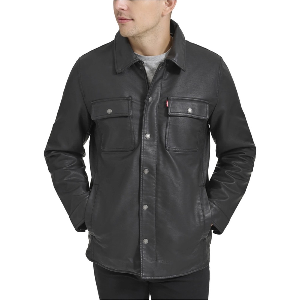 NWT Levi’s Men's Black Faux Leather Sherpa Lined Trucker Biker Jacket SZ XXL